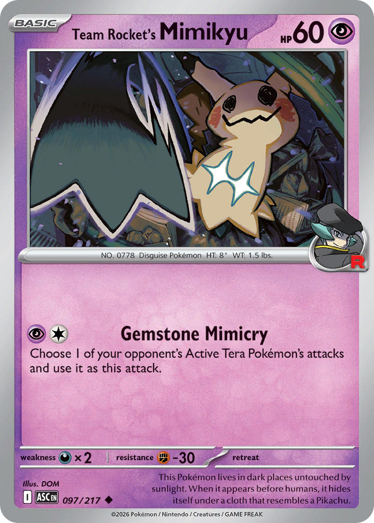 Team Rocket's Mimikyu 097/217 Rare Ascended Heroes Pokémon card