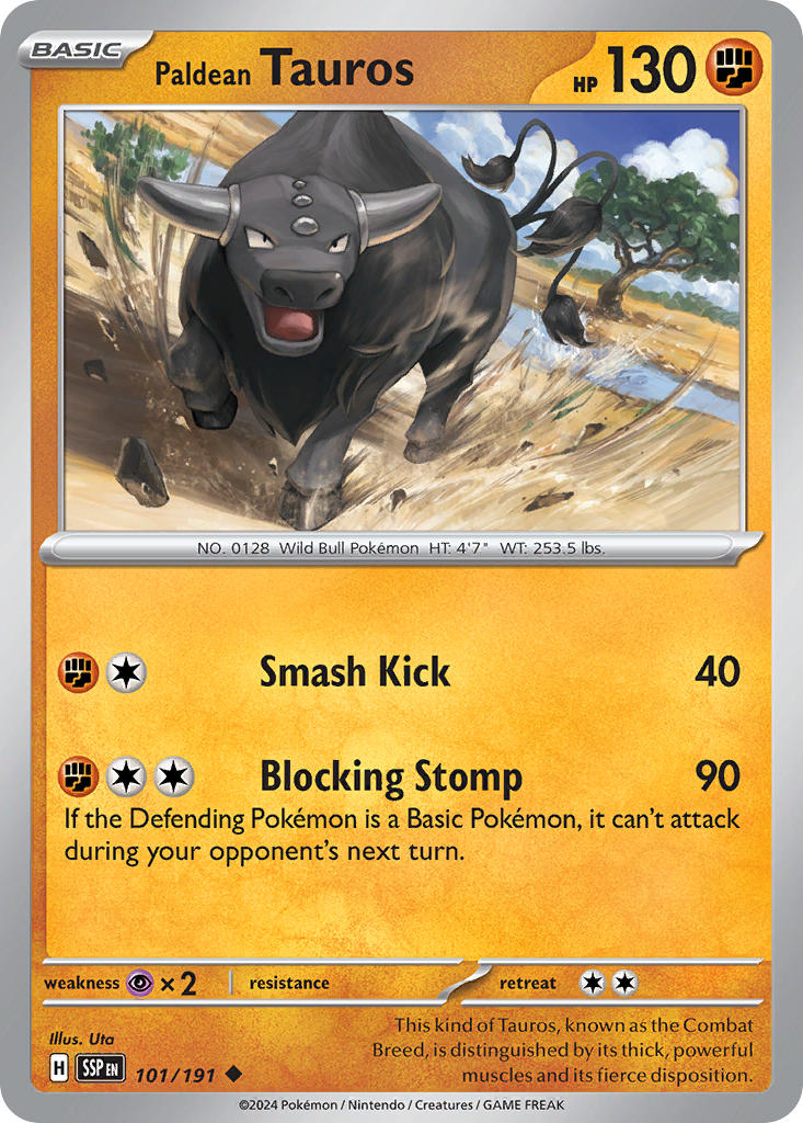 Paldean Tauros 101/191 Common Surging Sparks Pokémon card