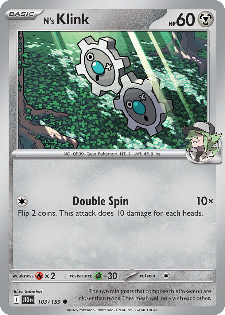N's Klink 103/159 Common Journey Together Pokémon card