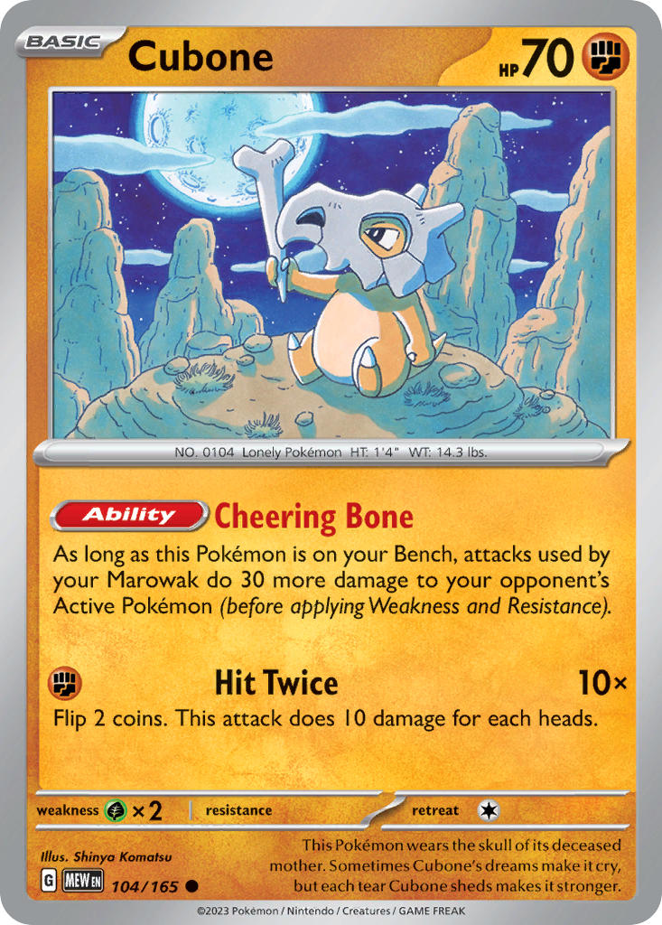 Cubone 104/165 Common 151 Pokémon card