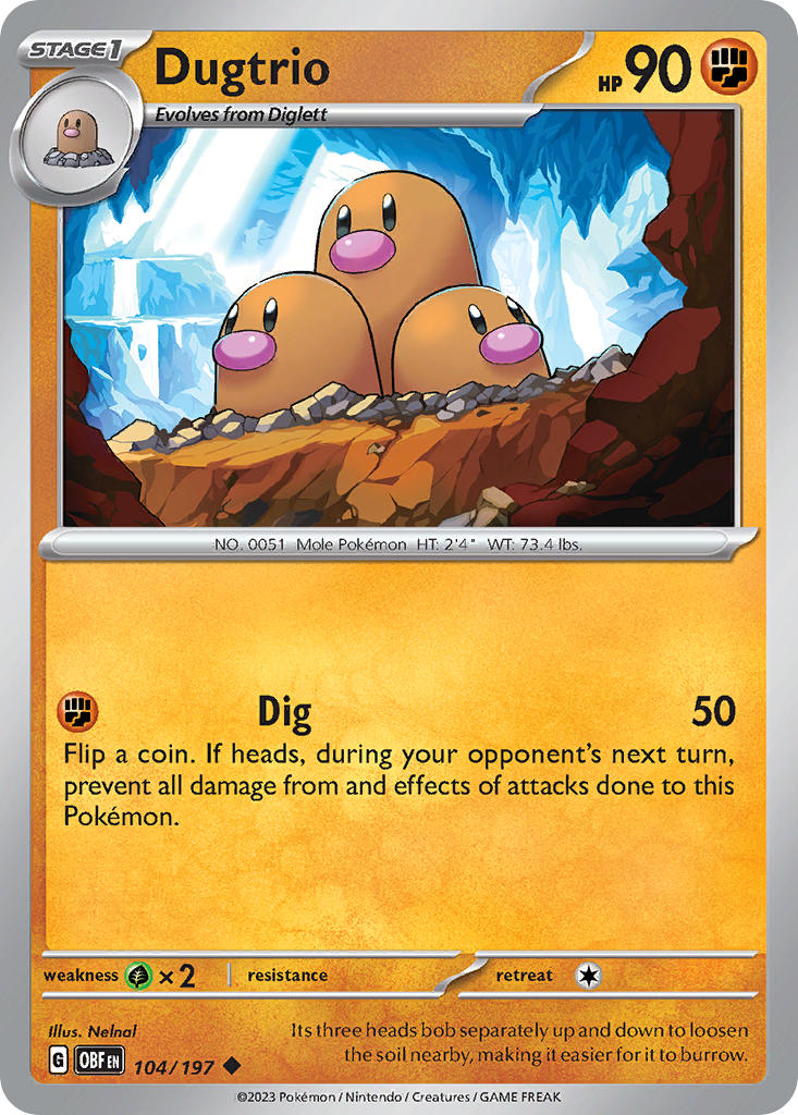 Dugtrio 104/197 Uncommon Obsidian Flames Pokémon card