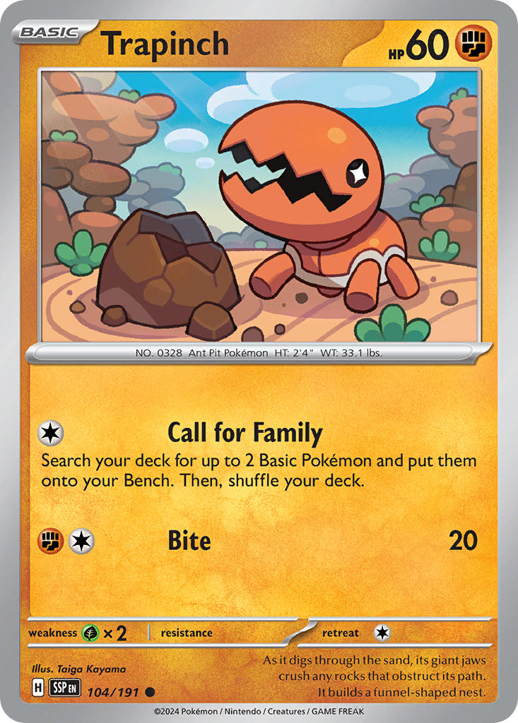 Trapinch 104/191 Common Surging Sparks Pokémon card