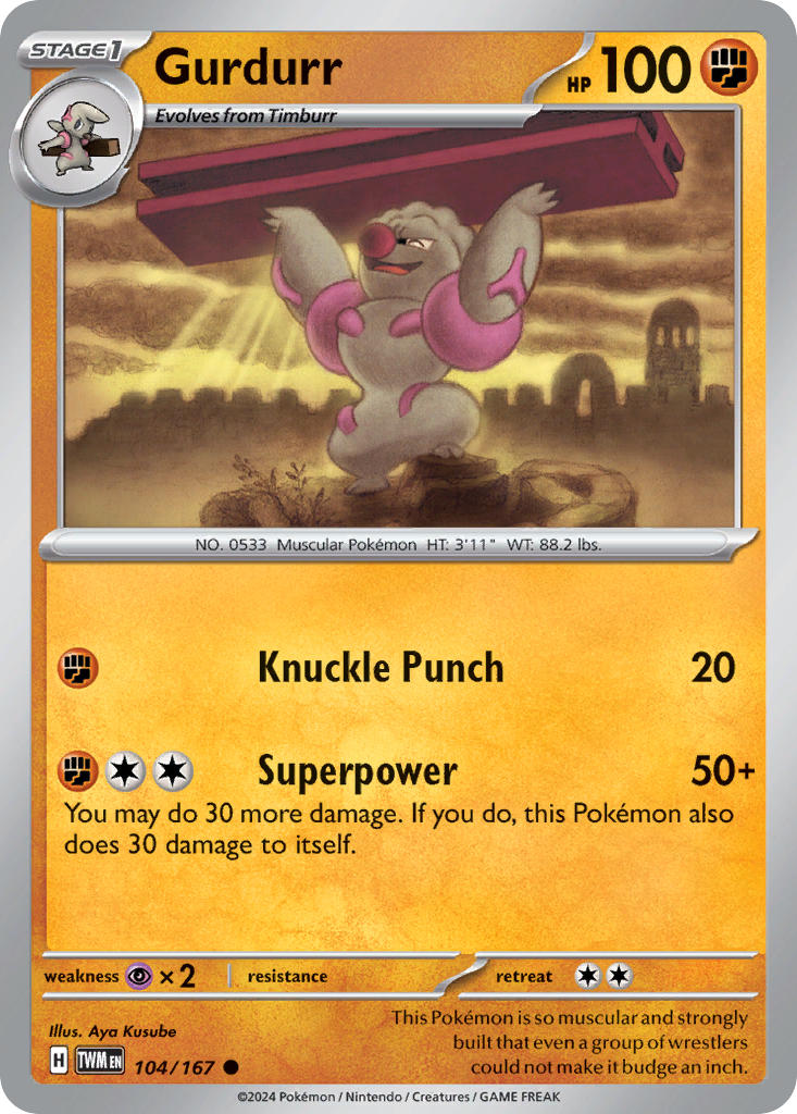 Gurdurr 104/167 Uncommon Twilight Masquerade Pokémon card
