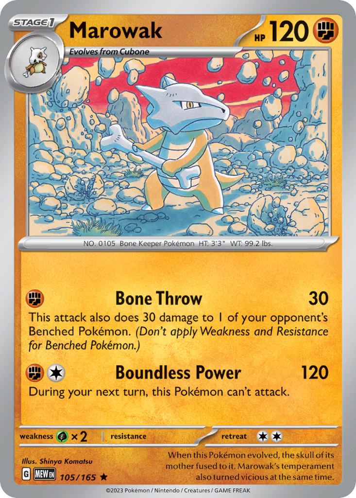 Marowak 105/165 Rare 151 Pokémon card