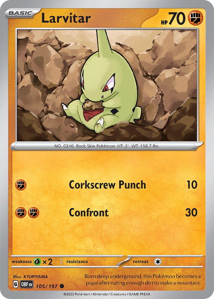 Larvitar 105/197 Common Obsidian Flames Pokémon card
