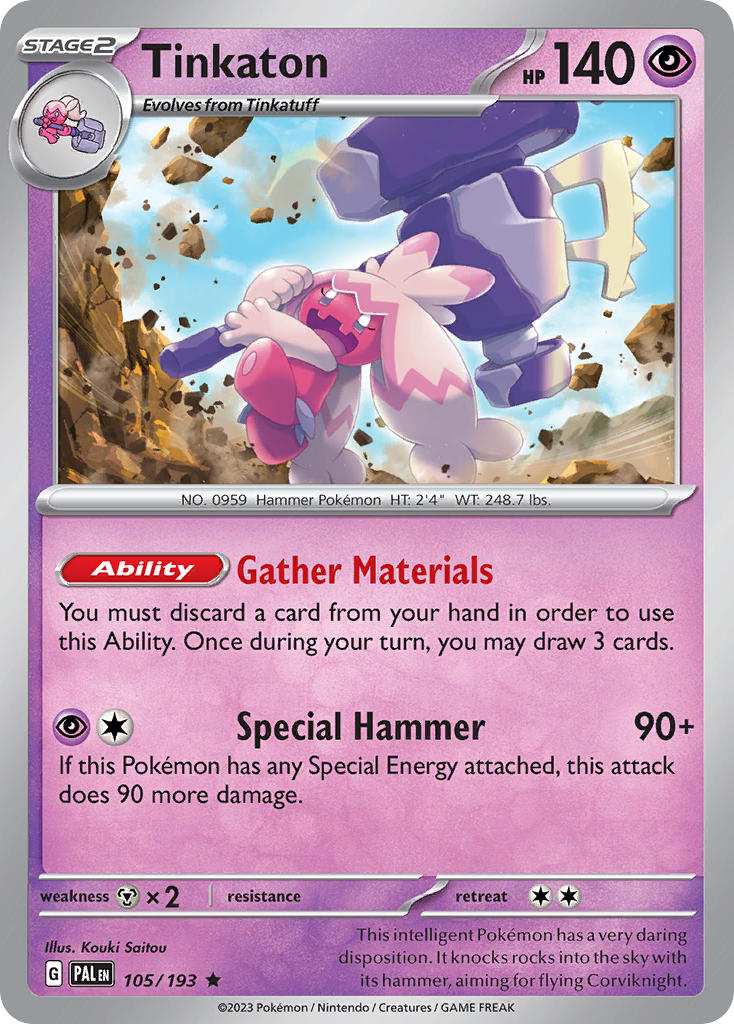Tinkaton 105/193 Rare Paldea Evolved Pokémon card