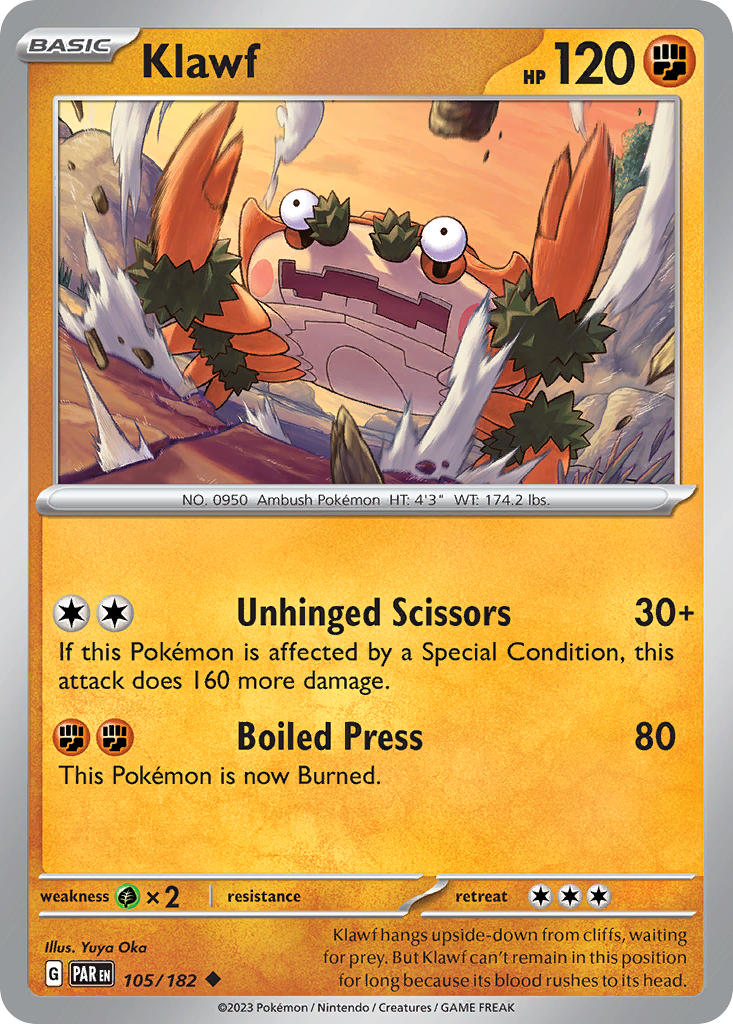 Klawf 105/182 Uncommon Paradox Rift Pokémon card
