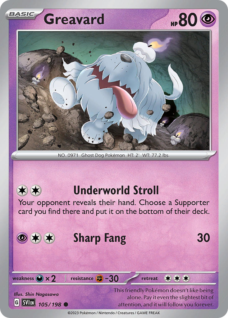 Greavard 105/198 Common Scarlet & Violet Pokémon card