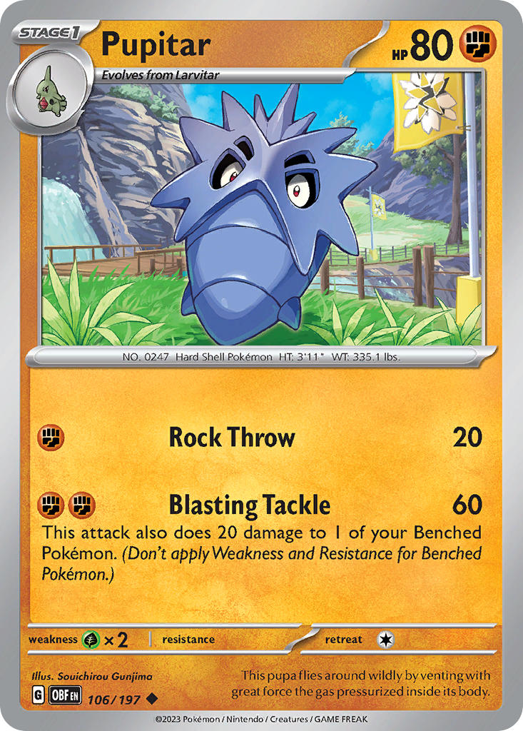 Pupitar 106/197 Uncommon Obsidian Flames Pokémon card