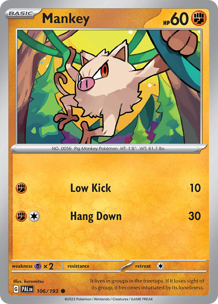 Mankey 106/193 Common Paldea Evolved Pokémon card