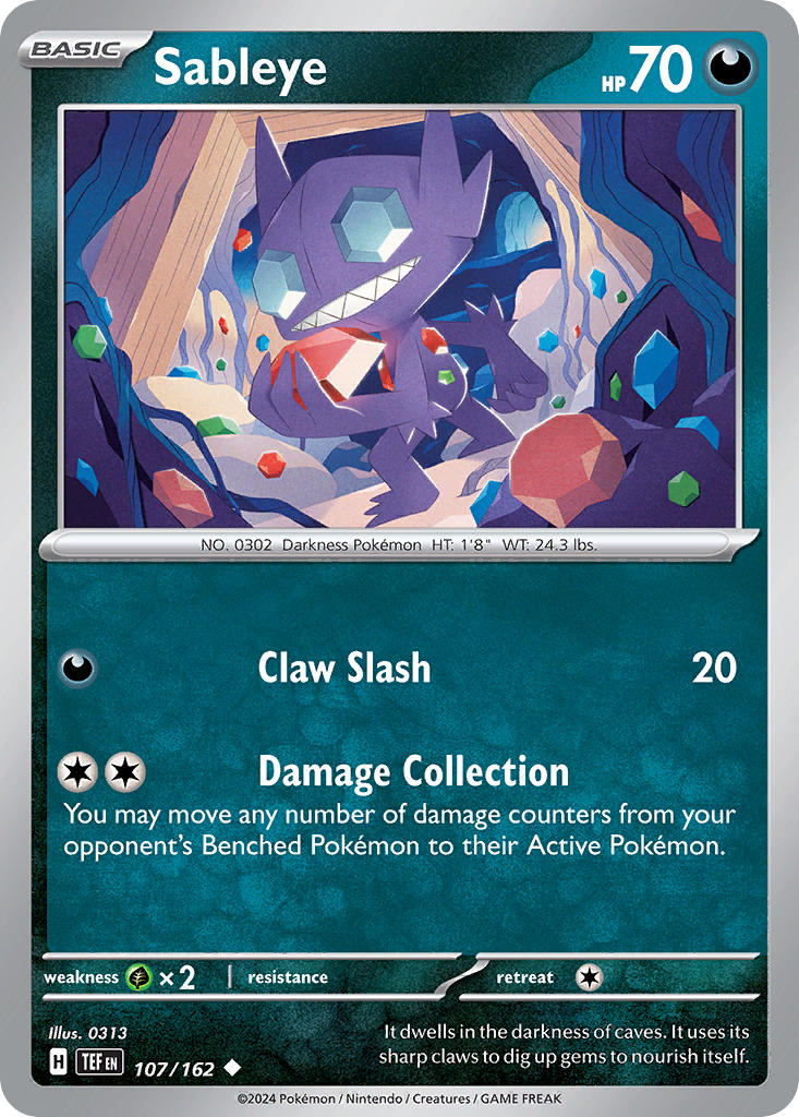 Sableye 107/162 Rare Temporal Forces Pokémon card