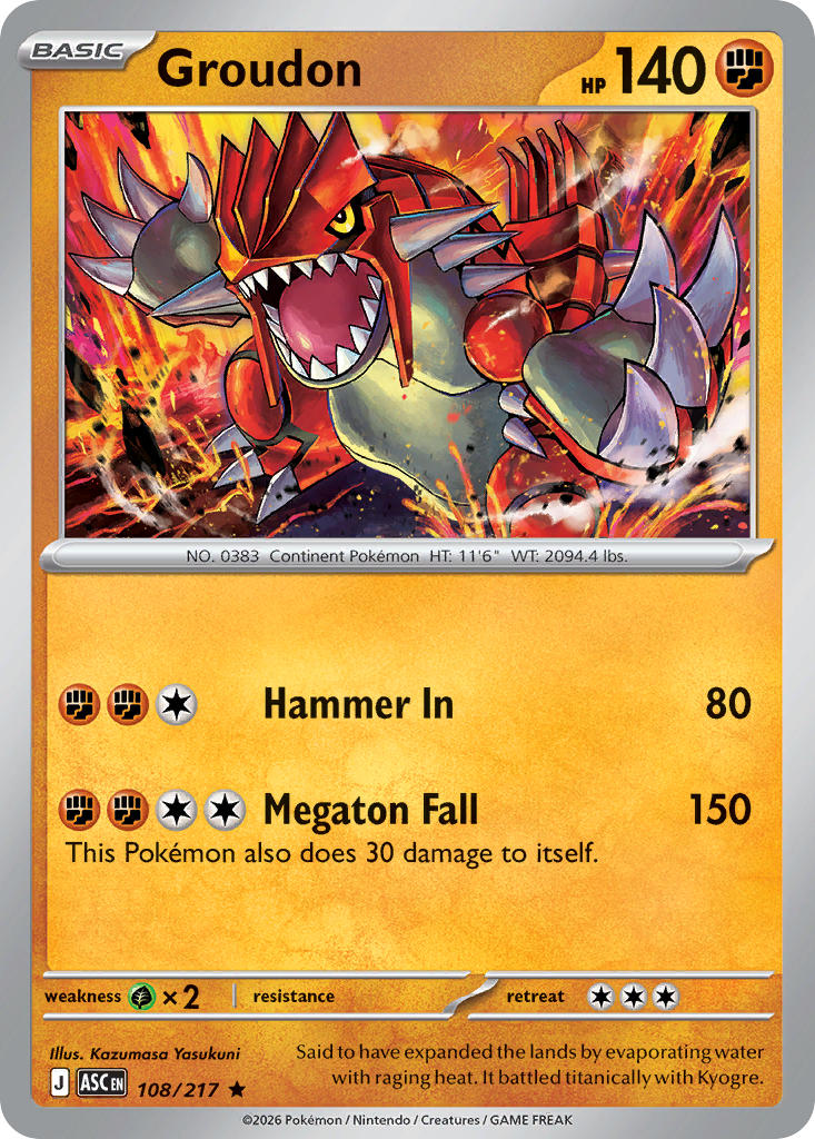 Groudon 108/217 Rare Ascended Heroes Pokémon card