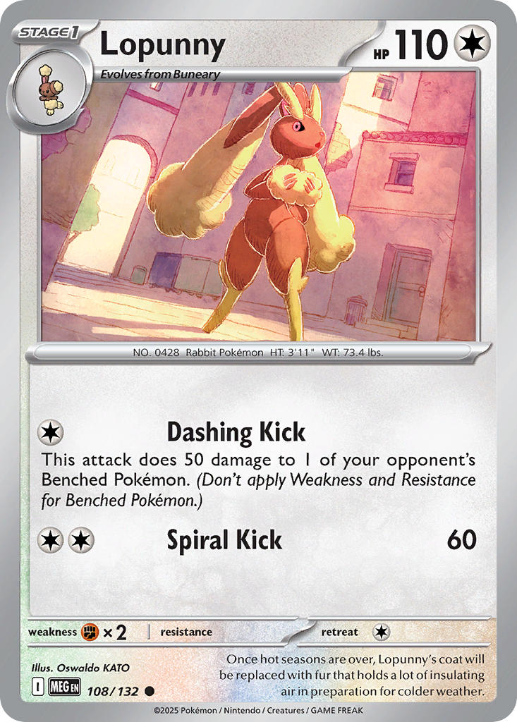 Lopunny 108/132 Uncommon Mega Evolution Pokémon card