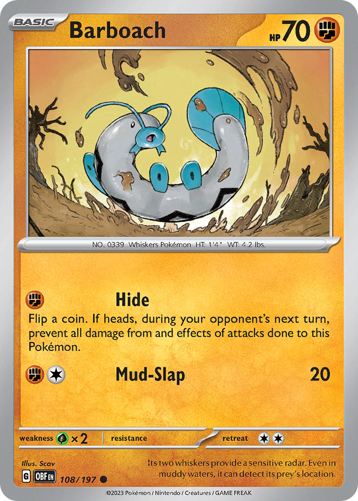 Barboach 108/197 Common Obsidian Flames Pokémon card
