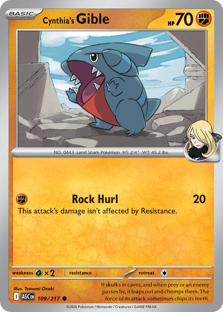 Cynthia's Gible 109/217 Common Ascended Heroes Pokémon card