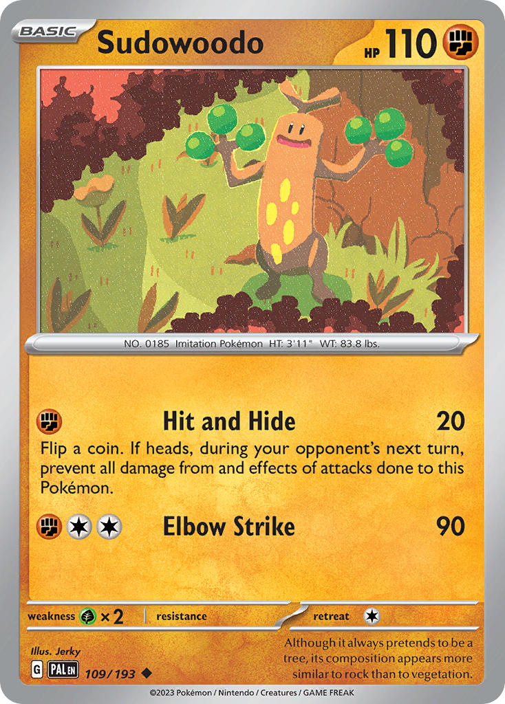 Sudowoodo 109/193 Common Paldea Evolved Pokémon card