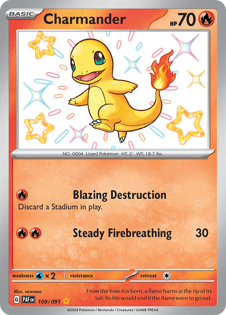 Charmander 109/091 Shiny Rare Paldean Fates Pokémon card