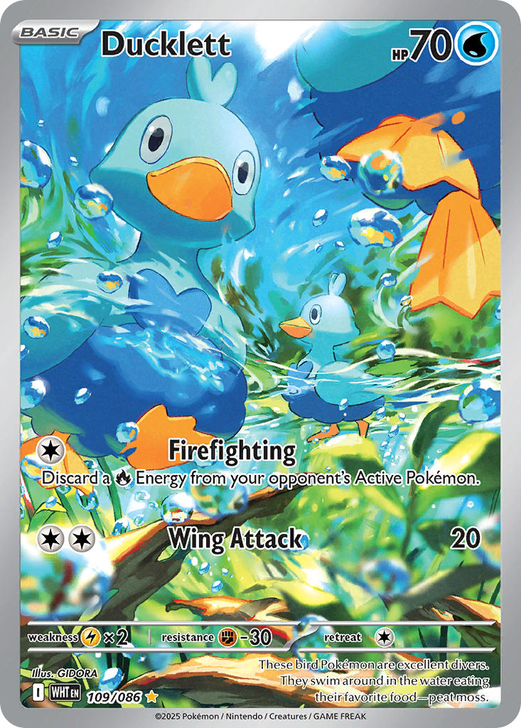 Ducklett 109/086 Illustration Rare White Flare Pokémon card