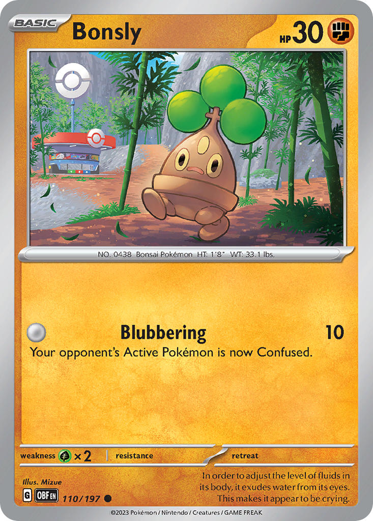 Bonsly 110/197 Common Obsidian Flames Pokémon card