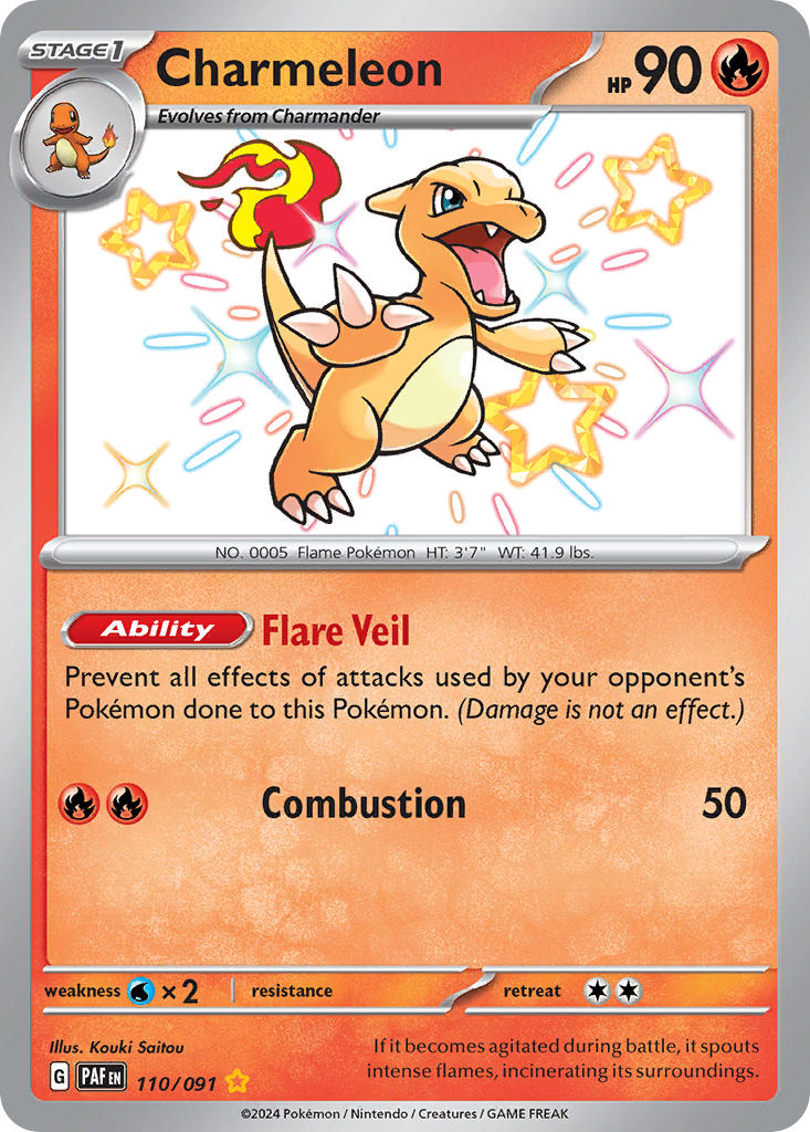Charmeleon 110/091 Shiny Rare Paldean Fates Pokémon card