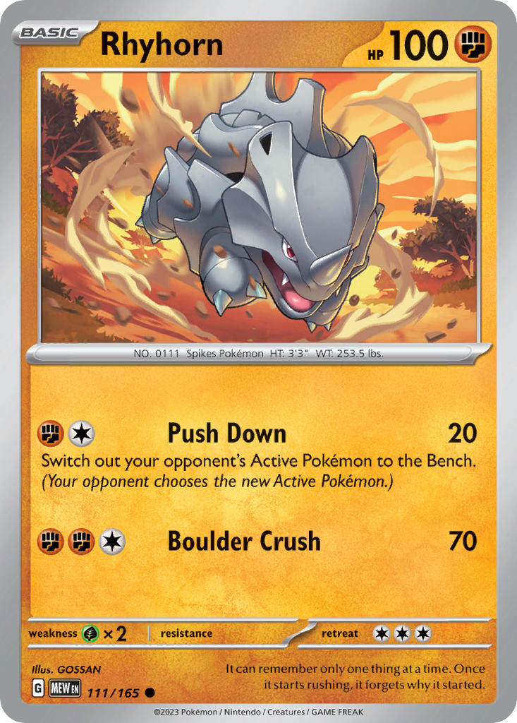Rhyhorn 111/165 Common 151 Pokémon card