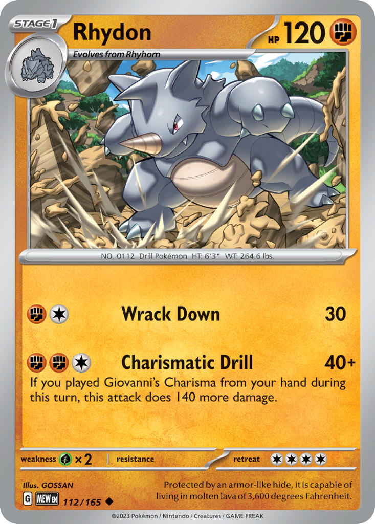 Rhydon 112/165 Uncommon 151 Pokémon card