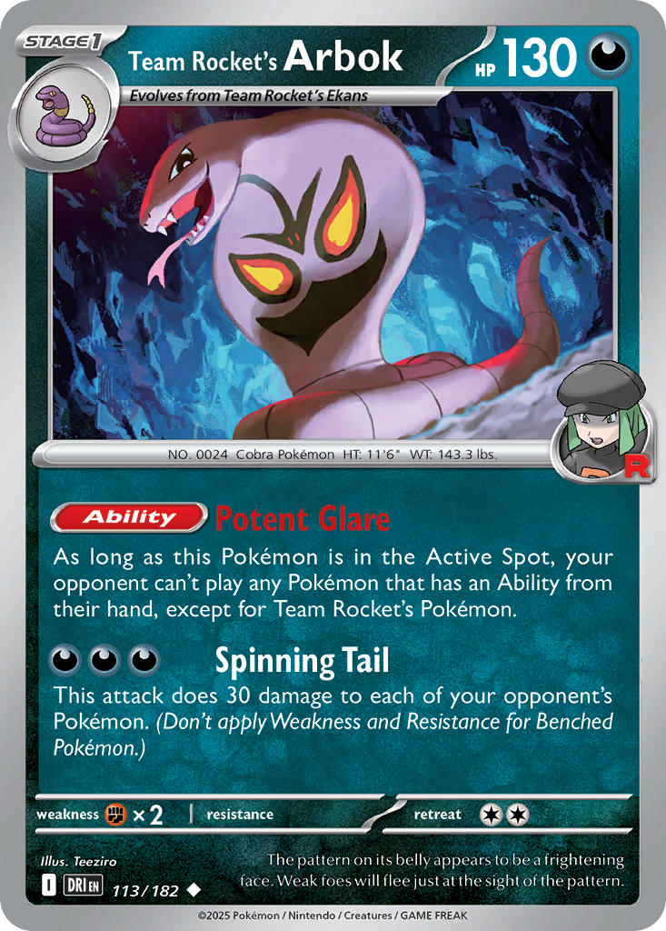 Team Rocket's Arbok 113/182 Common Destined Rivals Pokémon card