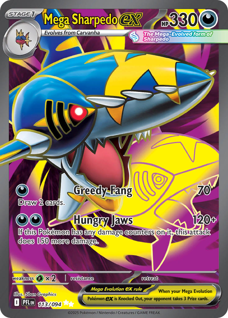 Mega Sharpedo EX 113/094 Ultra Rare Phantasmal Flames Pokémon card