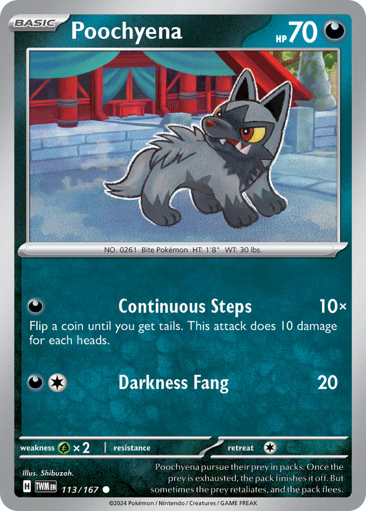 Poochyena 113/167 Common Twilight Masquerade Pokémon card