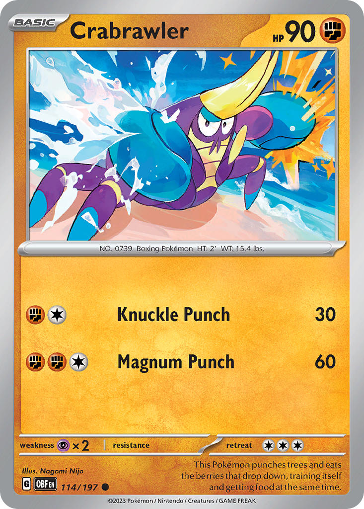 Crabrawler 114/197 Common Obsidian Flames Pokémon card