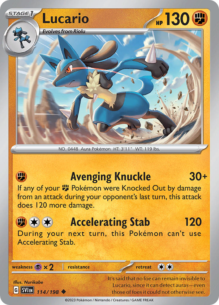 Lucario 114/198 Uncommon Scarlet & Violet Pokémon card