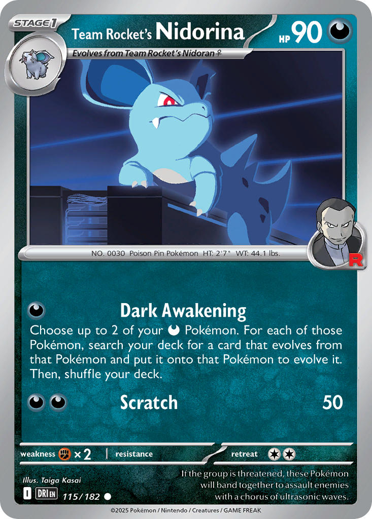 Team Rocket's Nidorina 115/182 Common Destined Rivals Pokémon card