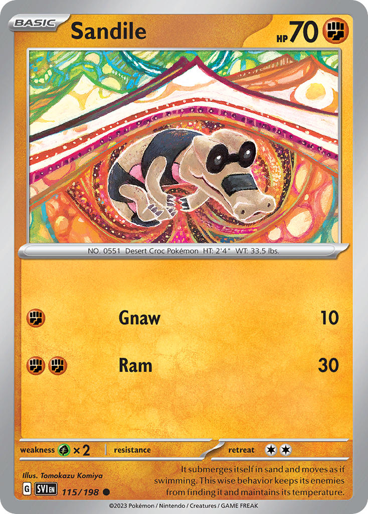 Sandile 115/198 Common Scarlet & Violet Pokémon card