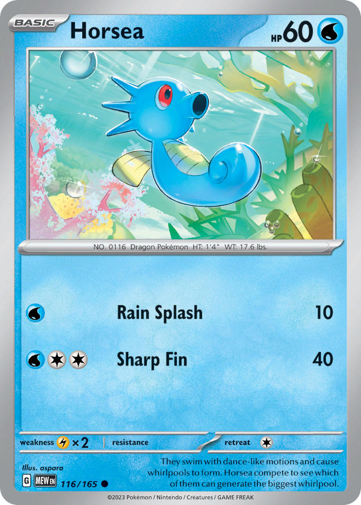 Horsea 116/165 Common 151 Pokémon card