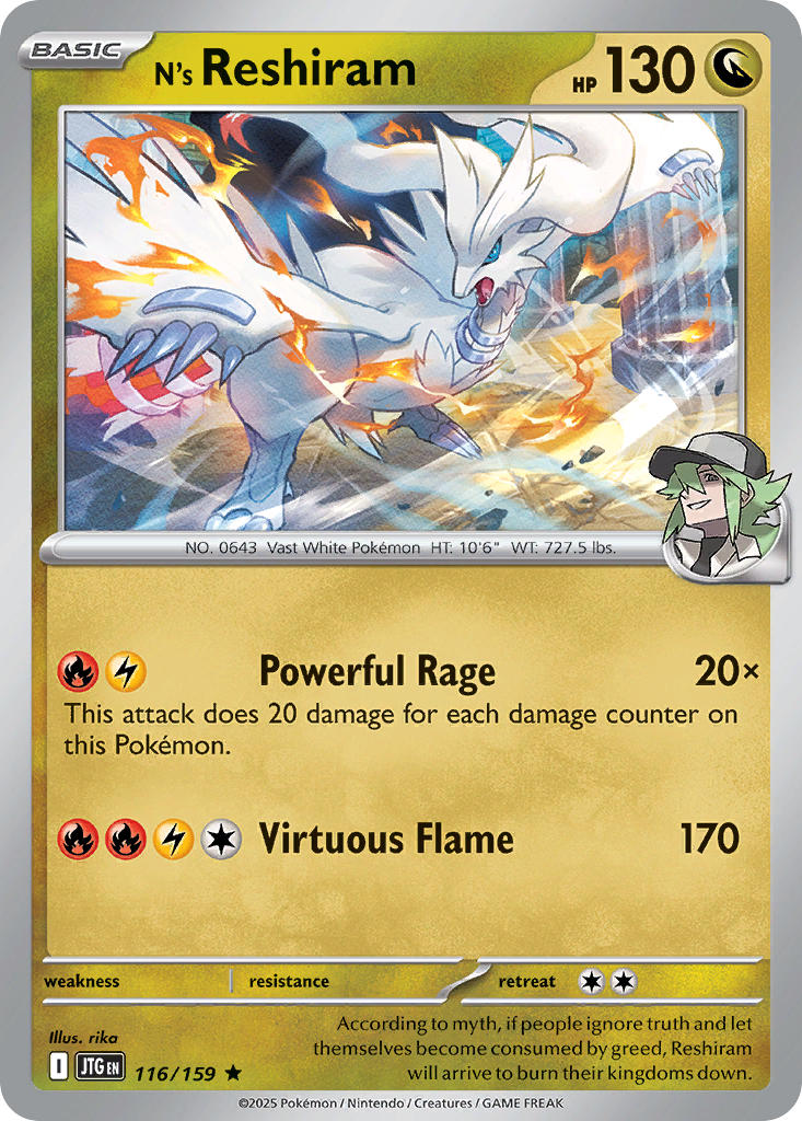 N's Reshiram 116/159 Rare Journey Together Pokémon card