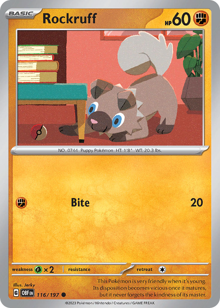 Rockruff 116/197 Common Obsidian Flames Pokémon card