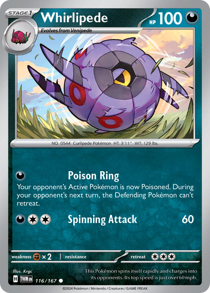 Whirlipede 116/167 Uncommon Twilight Masquerade Pokémon card