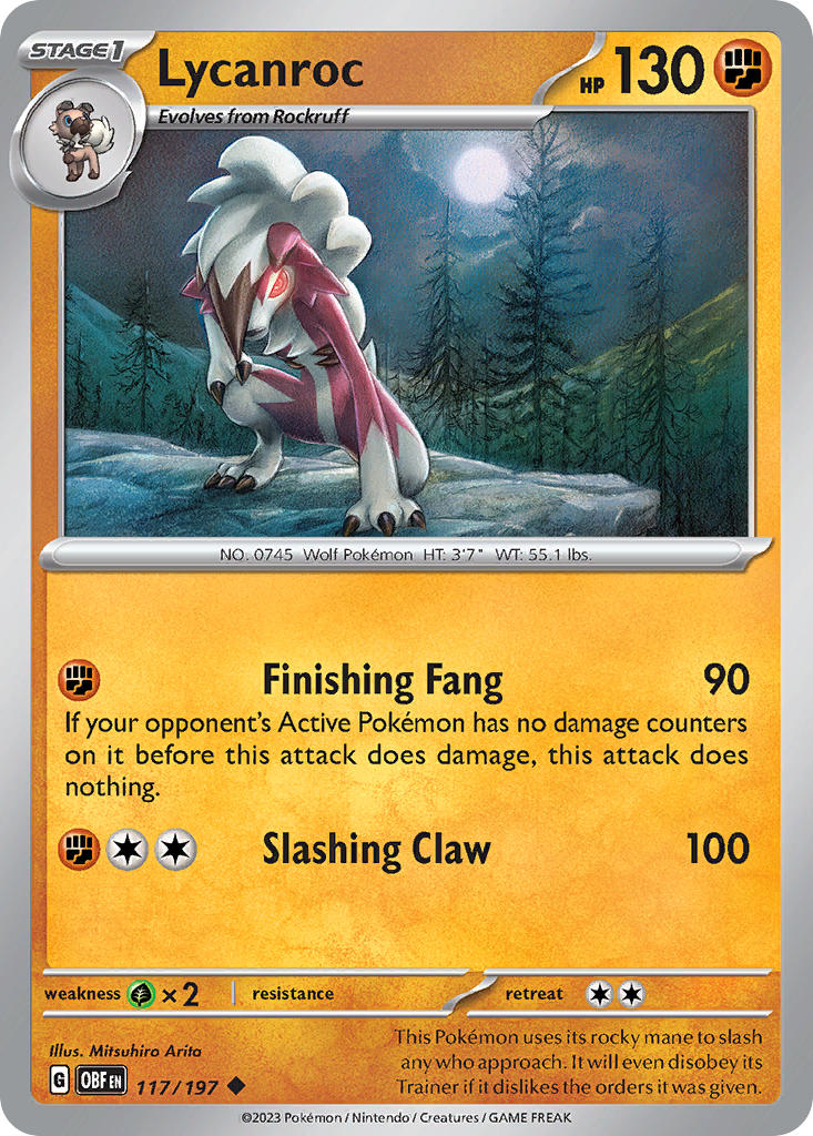 Lycanroc 117/197 Uncommon Obsidian Flames Pokémon card