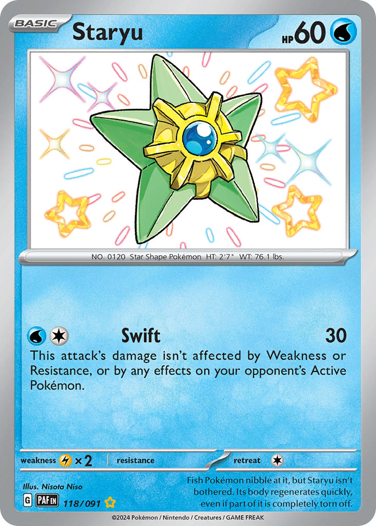 Staryu 118/091 Shiny Rare Paldean Fates Pokémon card