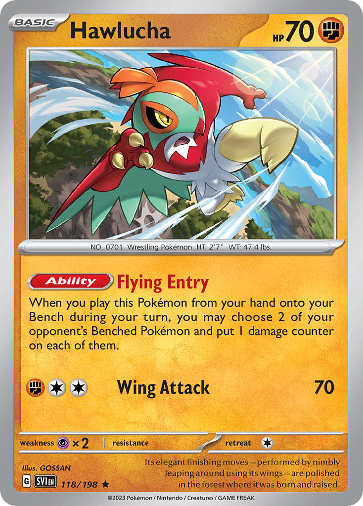 Hawlucha 118/198 Rare Scarlet & Violet Pokémon card