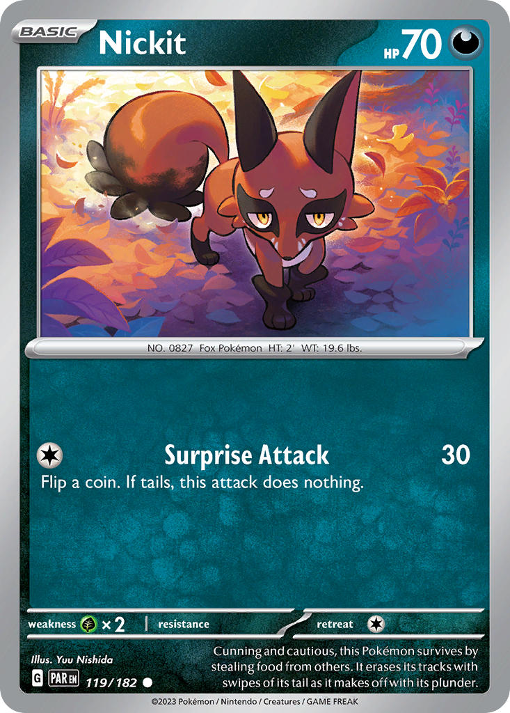 Nickit 119/182 Common Paradox Rift Pokémon card