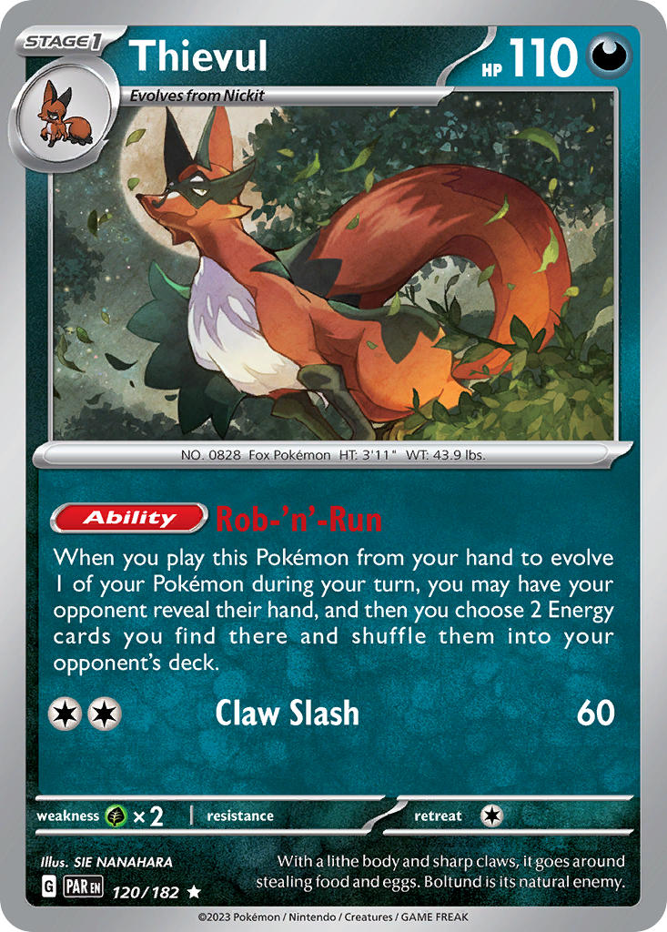 Thievul 120/182 Rare Paradox Rift Pokémon card