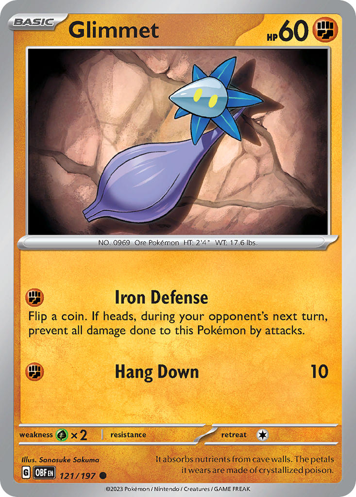 Glimmet 121/197 Common Obsidian Flames Pokémon card