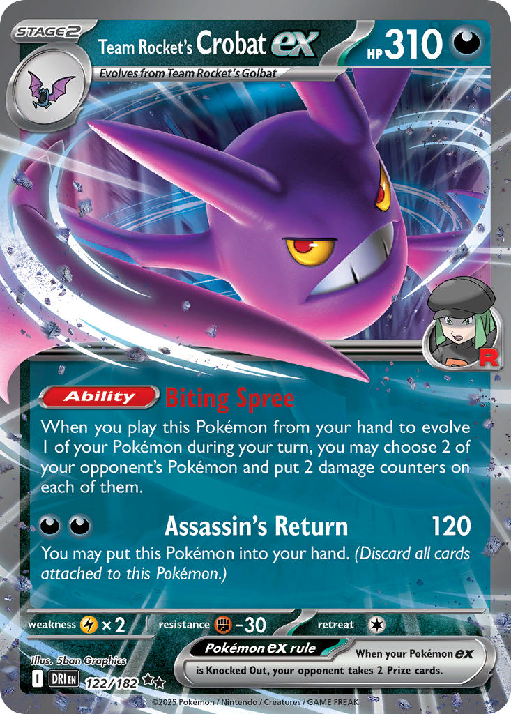 Team Rocket's Crobat EX 122/182 Double Rare Destined Rivals Pokémon card