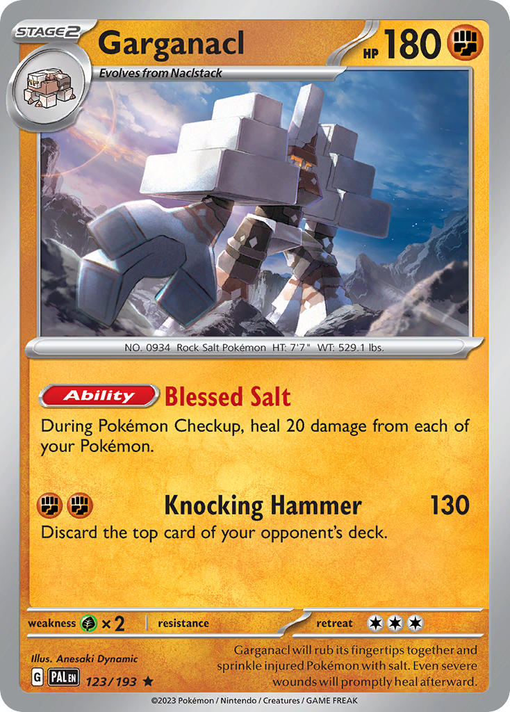 Garganacl 123/193 Rare Paldea Evolved Pokémon card