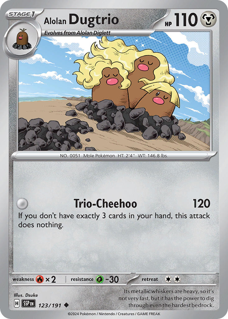 Alolan Dugtrio 123/191 Common Surging Sparks Pokémon card