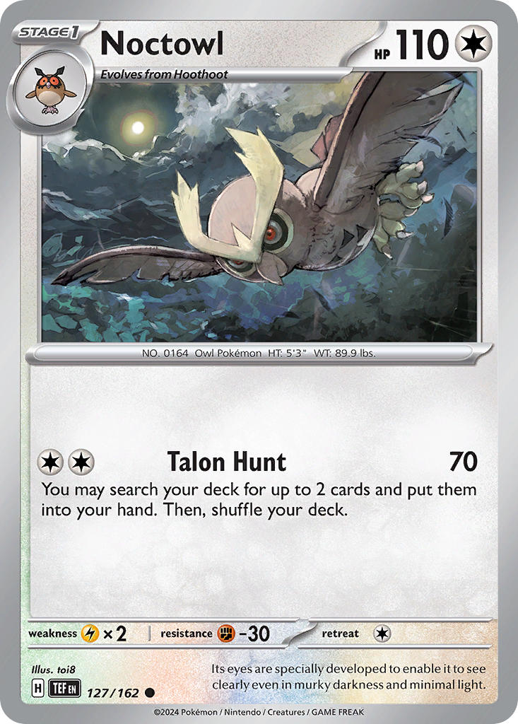 Noctowl 127/162 Rare Temporal Forces Pokémon card
