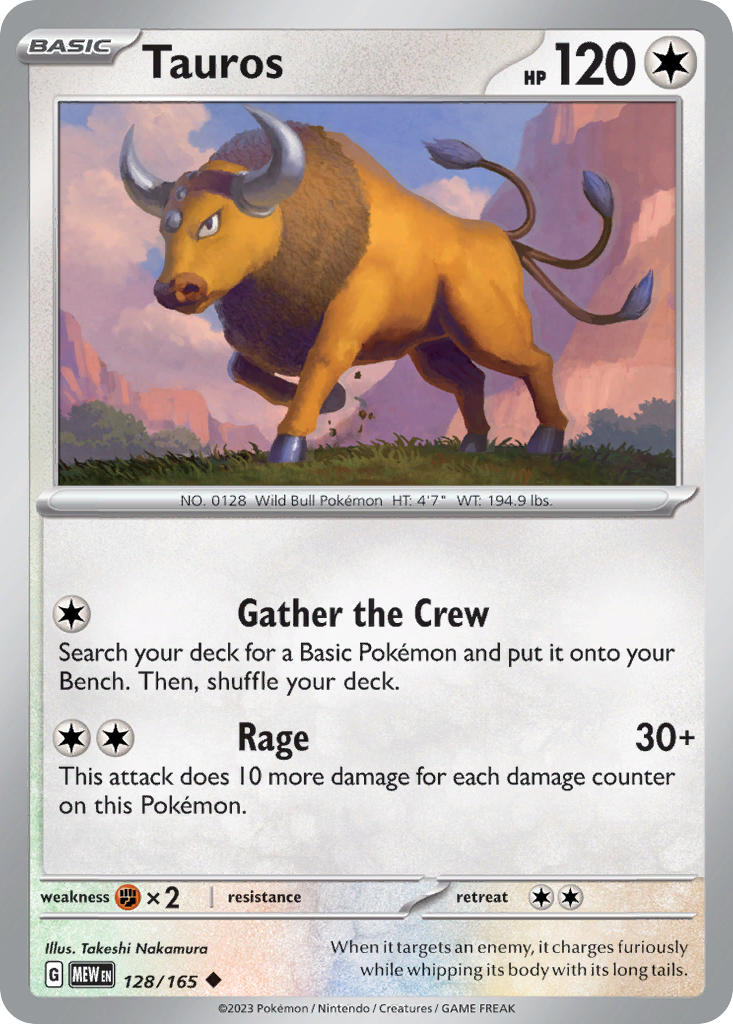 Tauros 128/165 Uncommon 151 Pokémon card