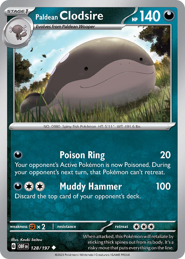 Paldean Clodsire 128/197 Uncommon Obsidian Flames Pokémon card