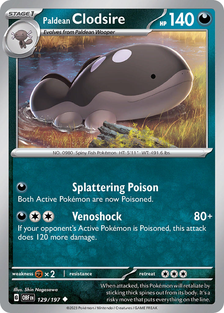 Paldean Clodsire 129/197 Uncommon Obsidian Flames Pokémon card